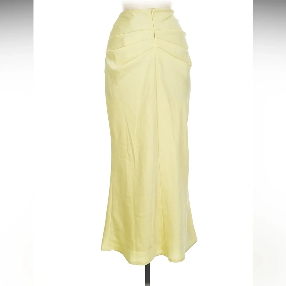 Misha collection gathered front chiffon midi skirt‎ yellow, NWT size 6